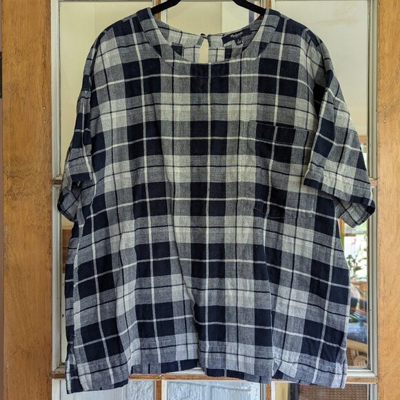 Madewell Plaid Short Sleeved Boxy Shirt Size Large - Picture 1 of 13